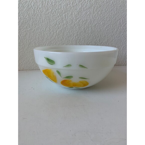 Fire King Milk Glass Mixing/Nesting Bowls Wide Rim Painted Fruit Gay Fad Studios - Picture 3 of 8